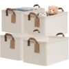 CHICVITA 4 Pack Large Fabric Storage Baskets for Shelves, Beige