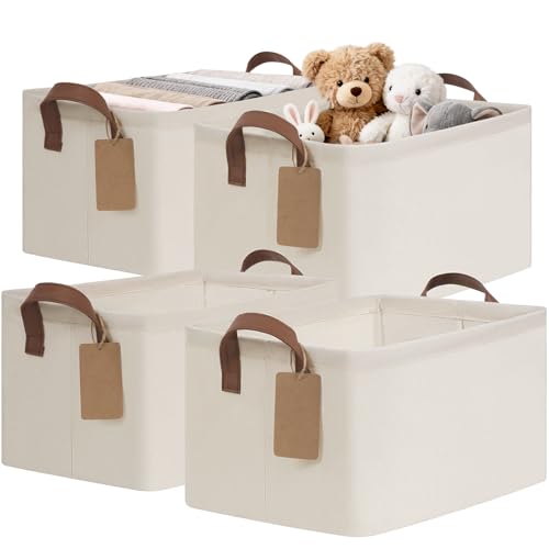 CHICVITA 4 Pack Storage Baskets for Shelves, Collapsible Fabric Closet Baskets for Organizing, Shelf Bins with Metal Frame, Clothes Towel Organizer for Closet, 14.8" x 10.3" x 8.3", Beige