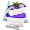 CHLJAR Ice Cream Containers with Aluminum Spoons, 2Qt Ice Cream Containers Set of 2, Reusable Freezer Storage for Homemade Ice Cream and Sorbet, Frozen Yogurt Flexible Silicone Lids, Stackable