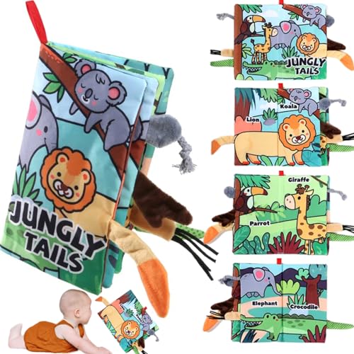 chochumy Soft Baby Books, Tummy Time Cloth Travel Toys 0-6 Months Touch Feel Sensory Book Jungle Tails for Babies Girl 3-6 6 to 12 Month Old 0-3-4-5-6-7-8-9 Newborn Infant Boy Must Haves Birthday Gift