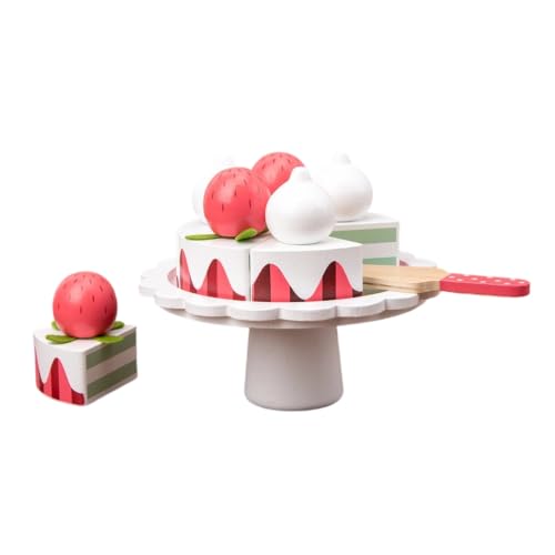 Chosertory Children Wooden Birthday Cake Pretend Play Set with Detachable Slices Toppers and Display Base for Role Play Party Sharing Decorating Suitable for Playdates Family Game time Nursery Decor