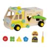 Chosertory Wooden Tool Set for Children Featuring Construction Elements and Screw Board, Garbage Truck
