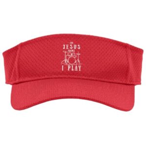 Christian Band in Jesus Name I Play Drums Playing Drummer Sport Sun Visor, Youth, One Size, Red