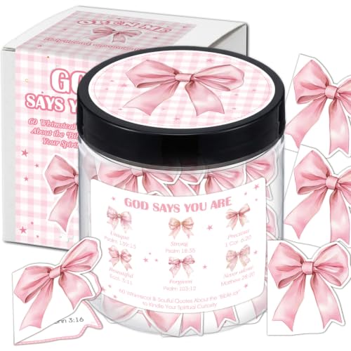 Christian Gifts for Women,Bible Bow Positive Affirmation Jar,60 Inspirational Affirmation Cards for Women and Teens,Religious Uplifting Gifts for Friends,Teen Girls, Perfect for Birthday