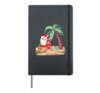 Christmas in July Santa Holding Surf Board on Tropical Beach Hardcover Journal, Black