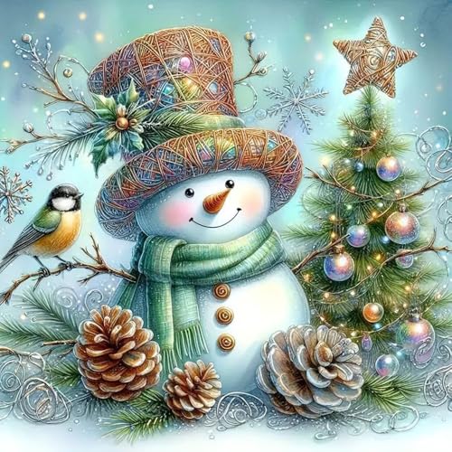 Christmas Snowman Stamped Cross Stitch Kits - Christmas Tree Counted Cross Stitch Kits for Beginners Adults 11CT Needlepoint Cross-Stitch Patterns Dimensions Needlecrafts Embroidery Kits Arts Crafts