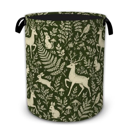Christmas Woodland Deer Large Laundry Hamper, Collapsible Oxford Clothes Basket with Handles, Freestanding Dirty Clothes Organizer for Bedroom Bathroom Dorm Laundry Room, 16 x 20.8 Inch