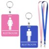 Chsoejuf 2 Sets Restroom Passes, Bathroom Pass Hall Pass with Key Holder and Buckle, Blue and Pink Keychain with Lanyard, Restroom Passes for School Office Classroom Restaurant Public Place Toilet