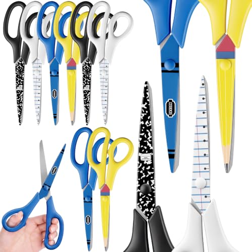 Chumia 12 Pcs 8.4 Inch Teacher Scissors Bulk Stainless Steel Heavy Duty Scissors Printing Pencil Crayon Composition Lined Book Element Teacher Gifts for Back to School Office Elementary Supplies