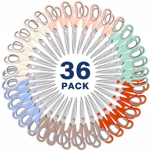 Chumia 36 Pack Scissors Bulk with OPP Bag and Scissor Tip Cover, Sewing Craft Scissors 8'' Multipurpose Heavy Duty Sharp Scissor Stainless Steel Shear for Office Home Right/Left Handle (Morandi)