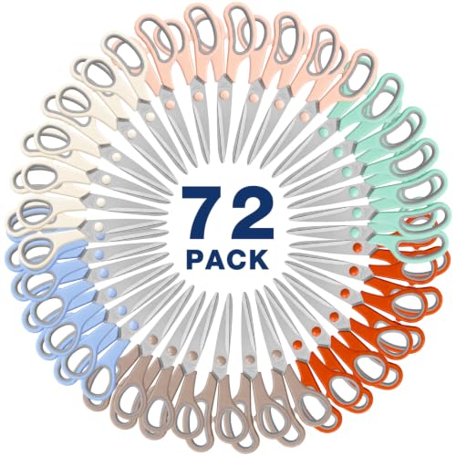 Chumia 72 Pack Scissors Bulk with OPP Bag and Scissor Tip Cover, Sewing Craft Scissors 8'' Multipurpose Heavy Duty Sharp Scissor Stainless Steel Shear for Office Home Right/Left Handle (Morandi)