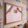 Chumia Bulletin Board Fabric 36" x 24" Bulletin Board Polyester Background Fabric Class Background Cloth for Classroom Back to School Decor Crafts Decorations (Pink, Gingham)