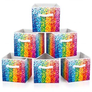 Chunful 6 Pcs 11 Inch Multicolor Fabric Storage Cube Bin Woven Foldable Storage Cubes for Classroom Basket Bin Classroom Organizer with Handle Decor for Organizing Clothes, Toys, Books