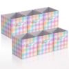 Chunful 6 Pcs 11 Inch Pastel Checked Fabric Storage Cube Bin Woven Foldable Gingham Storage Cube for Classroom Basket Bin Organizer with Handle Decor for Organizing Clothes, Toy, Book