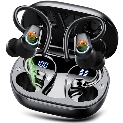 Cillso Wireless Earbuds Bluetooth 5.3 Headphones, 50H Sport Ear Buds HiFi Stereo Noise Cancelling Headphones with LED Digital Display, IP7 Waterproof Earphones for Running Workout Gym, USB-C, Black