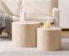 CIMOTA Round Wood Nesting Coffee Table Set of 2, Modern Circle Travertine End Side Table Sets for Living Room, Light Wooden Color/No Assembling