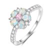 CiNily Opal Statement Rings Silver Plated Pink CZ Flower Ring for Women Flower Opal Design, Created Fire Opal Inlay, Dainty Lightweight Stackable, Anti-Tarnish Finish, Bridal/Birthday Gift, Size 11
