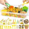Cinrobiye 150 Pcs Construction Theme Activity Fillers Set with Storage Box, Excavator Accessories, Road Signs, Tools, Building Materials & Sorting Supplies for Classroom Activities, Home Projects