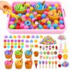 Cinrobiye 234 Pcs Ice Cream Sensory Bin Fillers Summer Sweet Treat Dessert Sensory Bin Items Filler Fine Set with Tools Storage Box Pompoms for School Home Activities Sorting Counting Decor