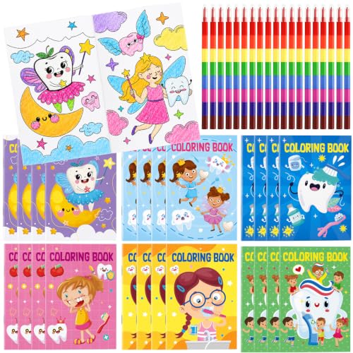 Cinrobiye 24 Set Coloring Books DIY Bulk Mini Ten Plagues Coloring Booklet with Stacking Crayons for Jewish Family Pesach Favors Goodie Bags Stuffer School Classroom Activity Rewards (Teeth)