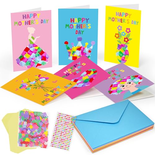 Cinrobiye 24 Set Mother’s Day Suncatcher Craft Kit, DIY Greeting Card Making Kit with Envelopes Stickers and Confetti, Flower Card Craft Set for Classroom Activities and Mother’s Day Gifts