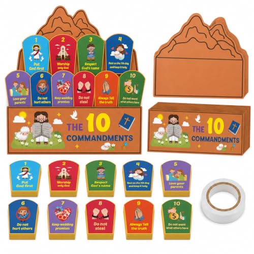 Cinrobiye 24 Set Ten Commandments Craft Kit, Pocket Bible Craft for VBS, DIY Bible Craft Kits for Sunday School Activities, Church Classroom Religious Craft Projects No Scissors Required