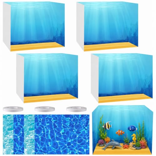 Cinrobiye 4 Set Ocean Diorama Box Craft Kit, Under the Sea Project Supplies with Cardboard Display Cases, Water Stickers and Double-Sided Tape for DIY Crafts, Classroom Activities, Summer Party Decor