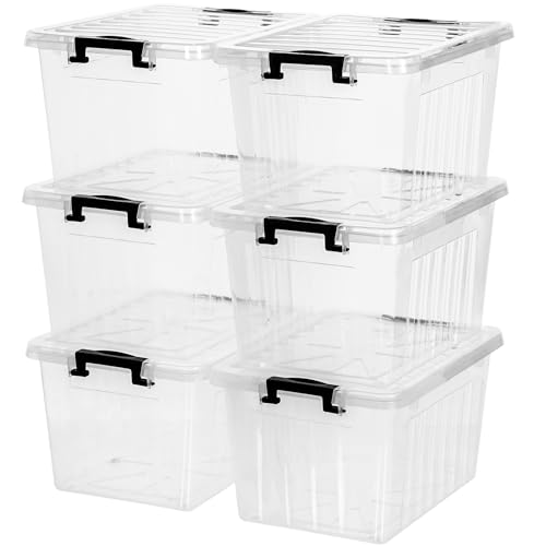 Citylife 22 QT Clear Plastic Storage Bins with Lids Stackable and Nestable Storage Boxes with Lids Large Plastic Storage Containers for Garage, Closet, Kitchen, 6 Packs