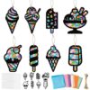CJiangpo 24 Sets Summer Ice Cream Suncatcher Paper Craft Kits, DIY Stained Glass Effect Window Ornament Rainbow Tissue Paper Art Craft for Kids Classroom Activities Supplies Summer Party Decor Favor