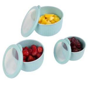 Classic Cuisine Bowls with Lids, Teal, Set of 3, 7”/5.5”/4.25”