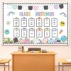 Classroom Birthday Bulletin Board Set Composition Notebook Classroom Decor, Checkered Notebook Paper Happy Face Apple Rainbow Cutouts for Birthday Poster Chart Back to School Wall Chalkboard Supplies