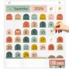 Classroom Calendar and Daily Schedule Pocket Chart Bundle with Boho Calendar Weather Chart with 105 Cards and Visual Schedule Chart with 61 Cards,