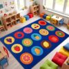 Classroom Fruit Carpets Playmat Rugs 6x9 ft 15 Seats Kids Classroom Circle Time Educational Learning Area Rugs Colorful Fruit Children's Seating Nursery Play Mat for Preschool Elementary Kindergarten