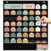 Classroom Monthly Calendar Pocket Chart for Kids Learning, 105 Cards Black Wall Calendar and Weather, Teacher Supplies for Kindergarten Preschool Elementary Homeschool Must Have