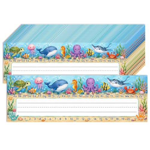 Classroom Name Tags Stickers 40pcs, Ocean Animals Write-On Desk Name Plates Labels, 11.8 x 3.9 Inch Student Desk Nameplate Stickers for Desks, Cubbies, Bins, Preschool Kindergarten Teachers