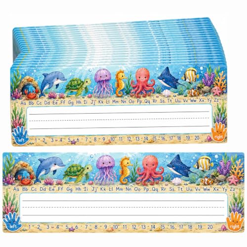 Classroom Name Tags Stickers 40pcs, Woodland Animals Write-On Desk Name Plates Labels, Student Desk Nameplate Stickers for Preschool Kindergarten Elementary Teachers, Cubbies & Bins (Ocean Animals)