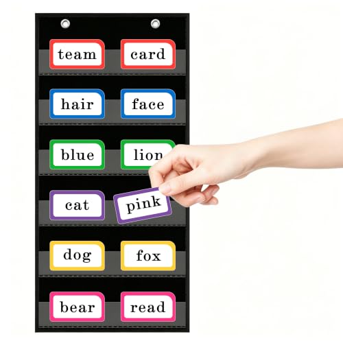 Classroom Pocket Chart, Words Pocket Chart with 6 Clear Pockets, 10" x 24.3" Large Standard Pocket Chart for Classroom, Reusable Pocket Charts for School Home Office Teacher Use Sentence Strips