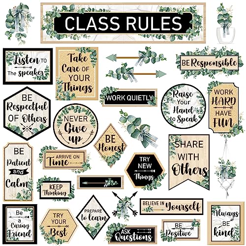Class Rules Bulletin Board Decorations Eucalyptus Classroom Rules Motivational Bulletin Board Cutouts Behavior Educational Good Habits Manners for Middle High School Home Door Wall Decor