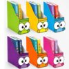 ClassyWhimsy 6 Pcs Cardboard Magazine File Holder Set Colored Crayon Foldable Desk Document Holder Organizer Vertical Paperwork Storage Boxes for Back to School Classroom Home Office