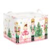 Clastyle Large Nutcracker Decor Basket Collapsible Diamond Plaid Christmas Tree Gift Basket Rectangle Book Clothes Toy Xmas Bin, Pink Ballet Girl, 40x30x30 cm