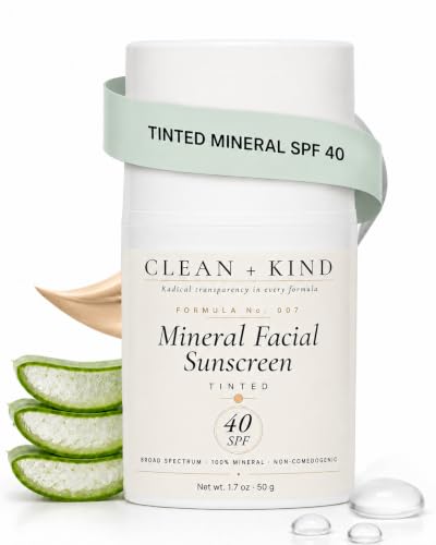 Clean + Kind Tinted Face Sunscreen SPF 40 with Iron Oxide — Mineral Moisturizer + Tallow, Niacinamide, Hyaluronic Acid & Vitamin C — Non-Nano Zinc for Sensitive Skin, No White Cast, 1.7 oz