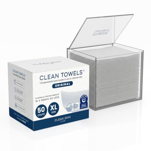 Clean Skin Club Clean Towels XL Original 50 Ct Box + Clear Acrylic Organizer Bundle - Includes 1 Towel Refill Box & 1 Empty Storage Container for Disposable Face Towels