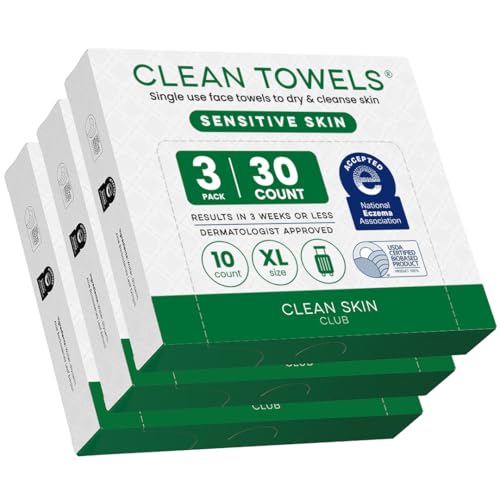 Clean Skin Club Clean Towels® XL Sensitive Skin | Travel Pack, Ultra-Soft Disposable Face Towels Infused with Aloe & Glycerin for Sensitive Skin, TSA-Approved Travel Essential (10 Count(Pack of 3))