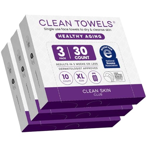 Clean Skin Club Healthy Aging Clean Towels® XL, Travel Pack, Smooths Fine Lines Wrinkles & Texture, Disposable Face Towels, Anti-Aging Dry Wipes, TSA-Approved Travel Essential (10 Count(Pack of 3)