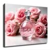 Clear Cut Crystal Round Pink Perfume Bottle Fresh Pink Rose White Gloss Background Canvas Wall Art Luxury Cosmetic Vanity Decor Canvas Fabric (20x27Inch Frame)