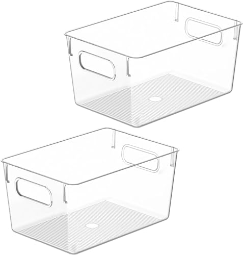 Clear Plastic Storage Bins, Pantry Organizers and Storage Containers Fridge Organizer Bins for Organizing Kitchen Cabinet Organizer Bin Bathroom Freezer Refrigerator Organization