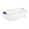 Clear Plastic Storage Box with Lid, 32-Quart, Blue Lock