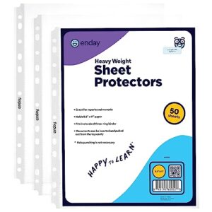 Clear Sheet Protectors for 3 Ring Binder Page Protectors 50 Pack- 8.5” x 11” Non Glare, Clear Heavy Duty Page Protector Binder Sleeves, Plastic Sheet Protectors - By Enday