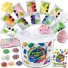 Clear Slime and Foam Clay Kit for Kids, 17 Fl Oz Premade Clear Slime with 10 Color Foam Clay, Charms, Sprinkles and 5 Storage Containers, DIY Butter Slime Craft Toy for Girls and Boys