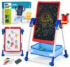 Cleboen Kids Art Easel, 21" Double-Sided LCD Writing Tablet & Magnetic Whiteboard, Adjustable & Detachable Drawing Board with Magnetic Letters, Toddler Learning Toys for Boys Girls Ages 3-6